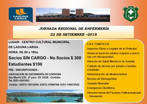 1° Jornada Regional de Enfermería. Laguna Larga. Córdoba. 22 de Septiembre 2018