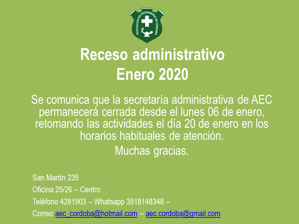 Receso administrativo - Enero 2020