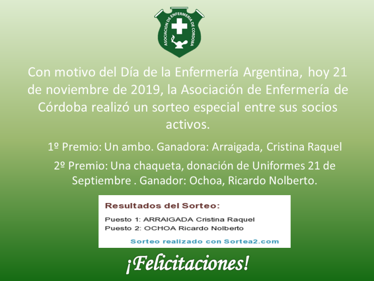 SORTEO ESPECIAL: DÍA DE LA ENFERMERÍA - 21 DE NOVIEMBRE 2019